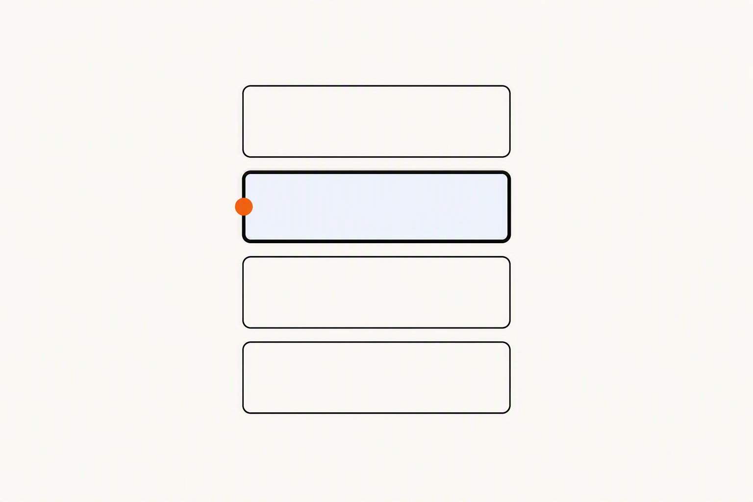 A stack of four outlined option cards with the second one emphasised, representing one brand chosen from a shortlist