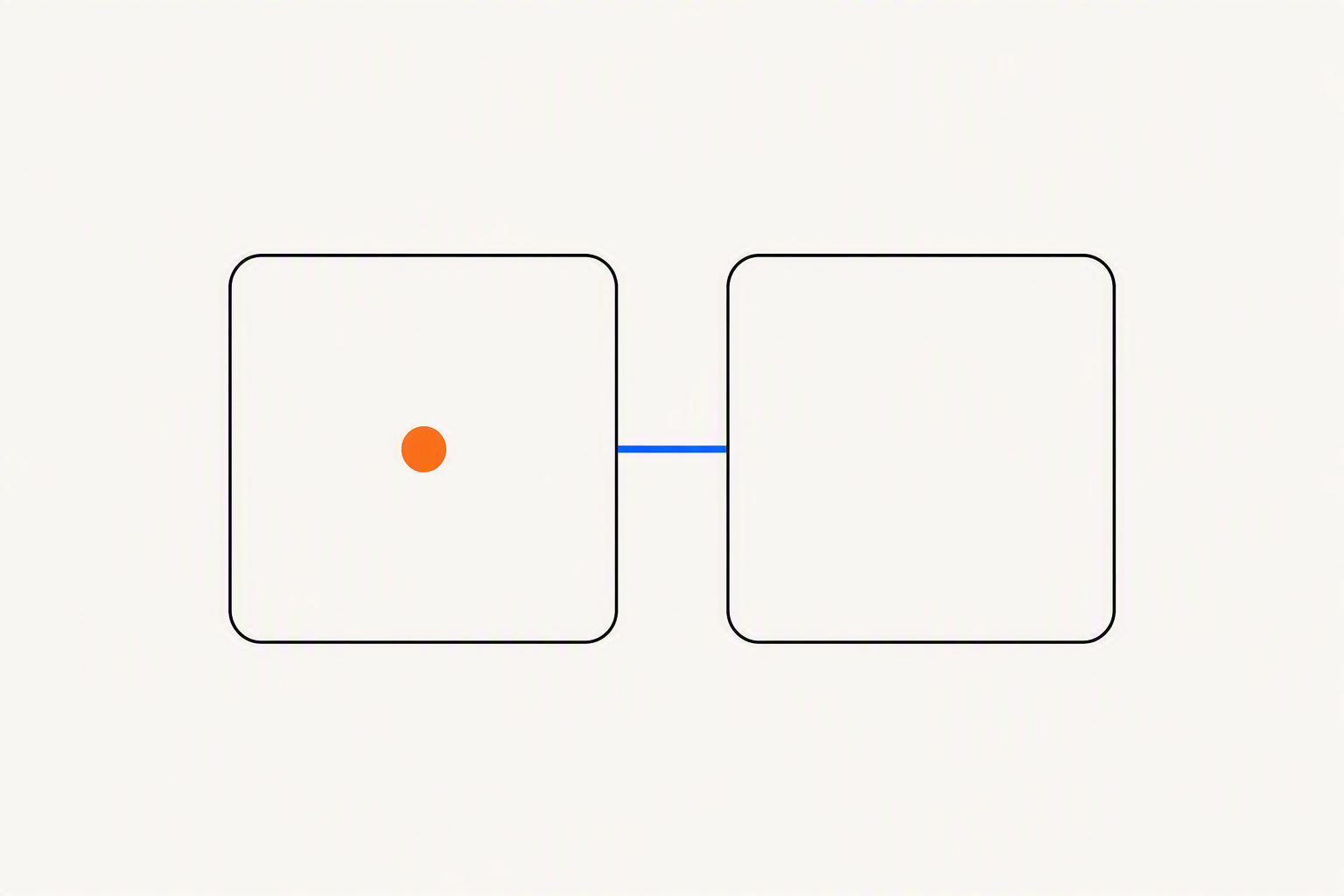 Two outlined squares facing each other with a line bridging the gap between them, representing a head-to-head comparison
